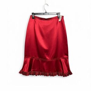 Vintage Y2K Romantic Goth Red Silk Ruffle Hem Midi Skirt Vamp Party Size 10